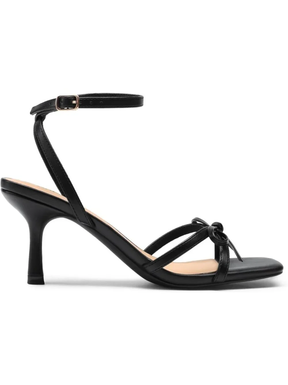 DREAM PAIRS Women's Black Bow Heels Kitten Heels Square Toe Strappy Heeled Shoes
